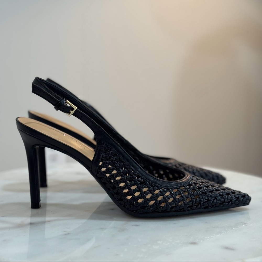 Nine West Black Woven Slingback Pointed Heels
